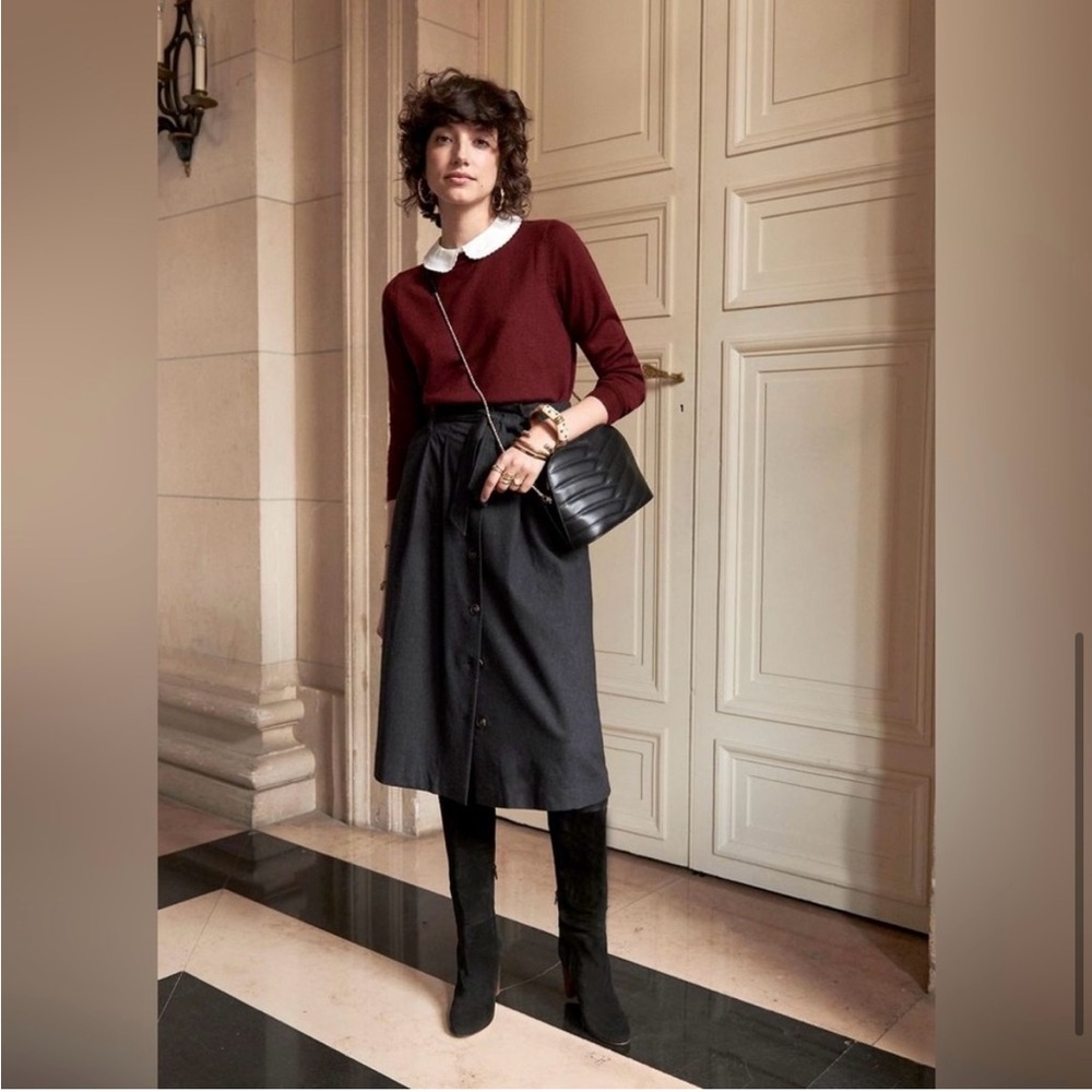 Sezane Zia Skirt A-Line Grey Button Belted Wool Size 34 US 2